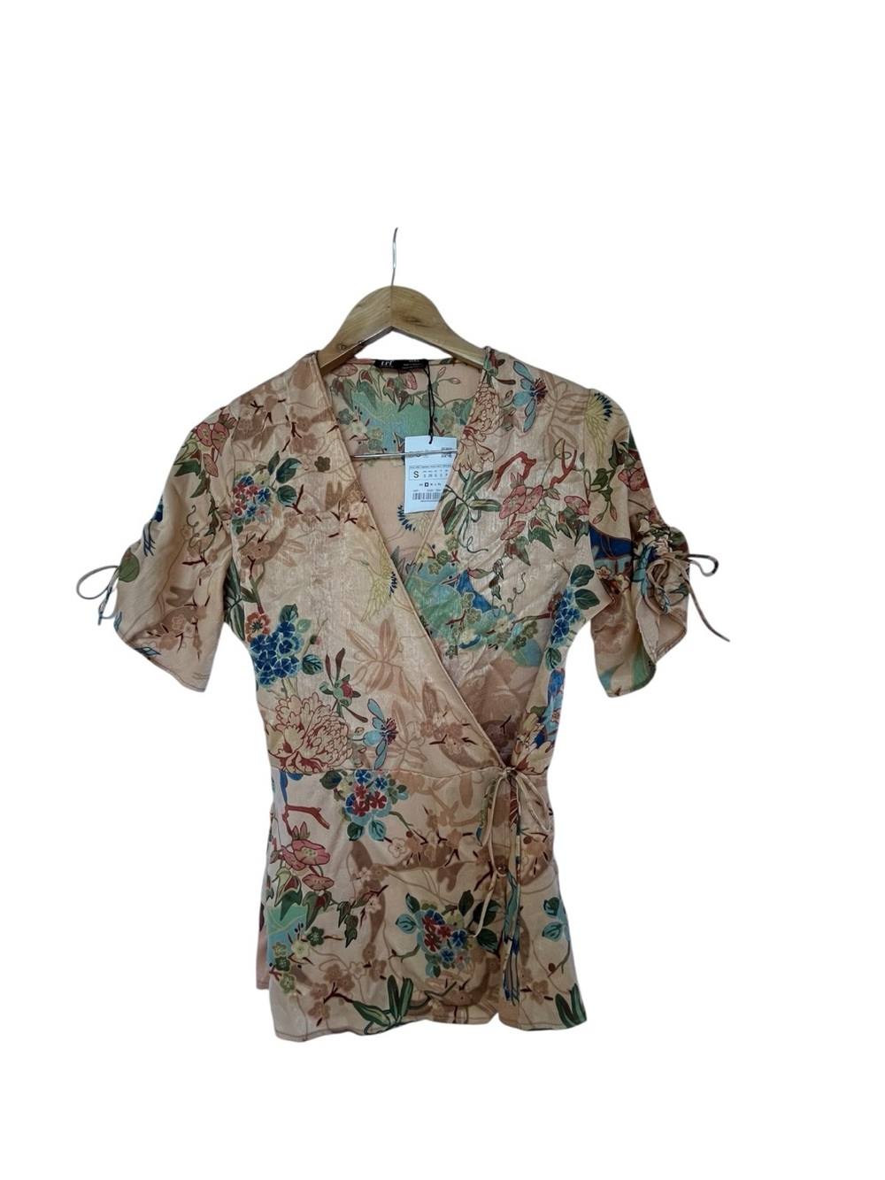 NWT Zara Floral Beige Wrap Top S